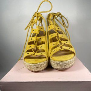 JustFab Cami Women’s Wedge Laced Espadrilles Sandals w/Ankle Strap Yellow Size 6